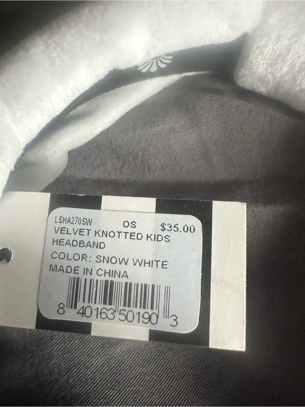 NWT Lele Sadoughi Cream Velvet Knotted Kids Headband